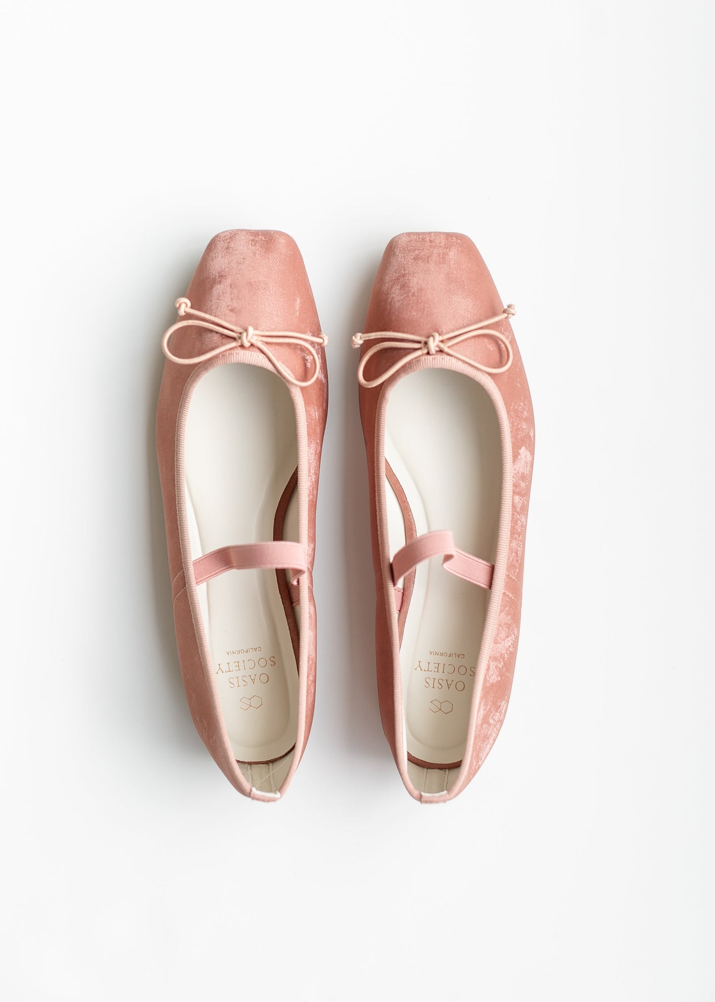 Velvet Square Toe Bow Flat Shoes Rose / 6