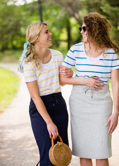 Vienna Stripe V-Neck Tee - FINAL SALE Tops Yellow / S