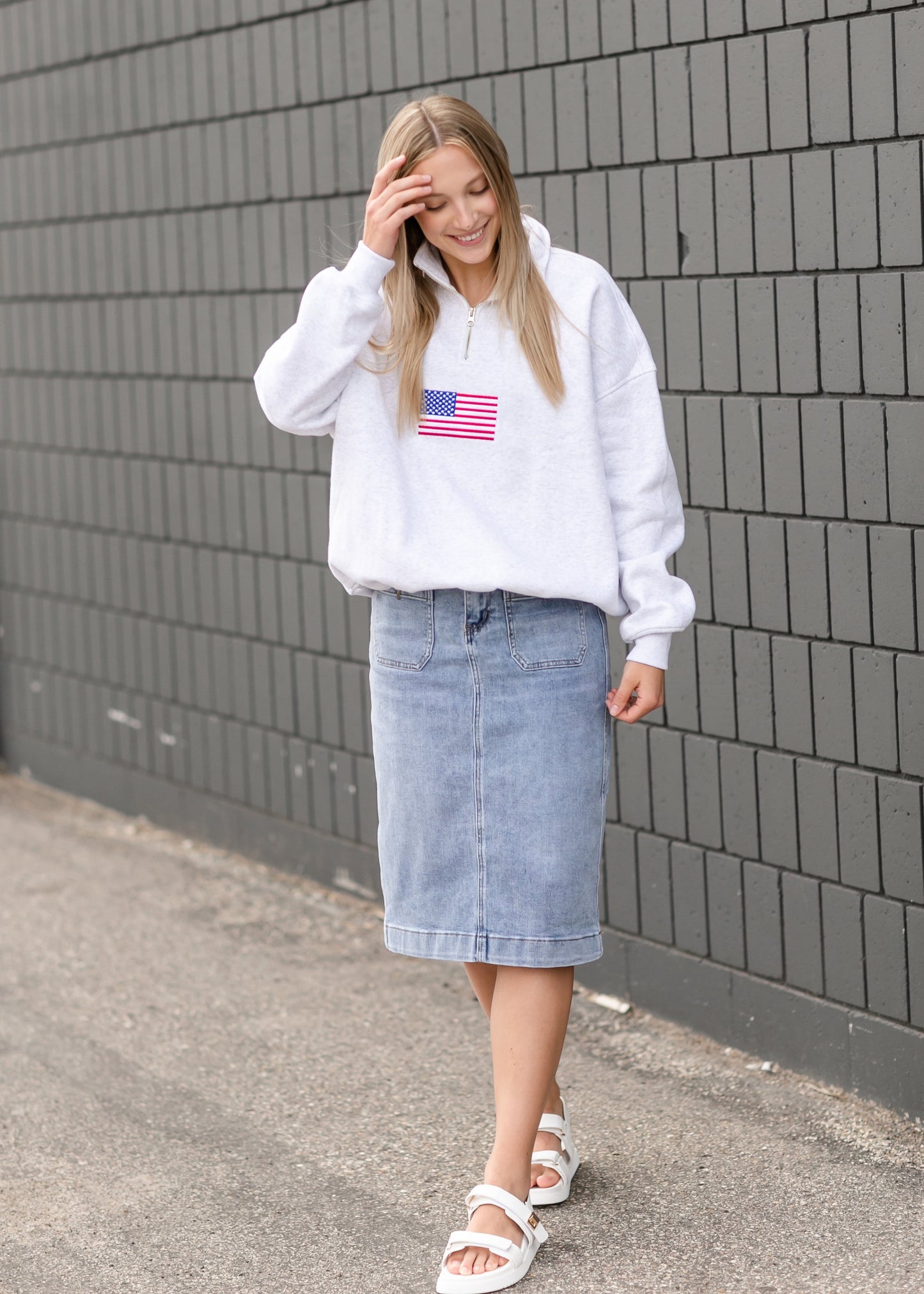 Vintage American Flag Quarter-Zip Sweatshirt - FINAL SALE FF Tops