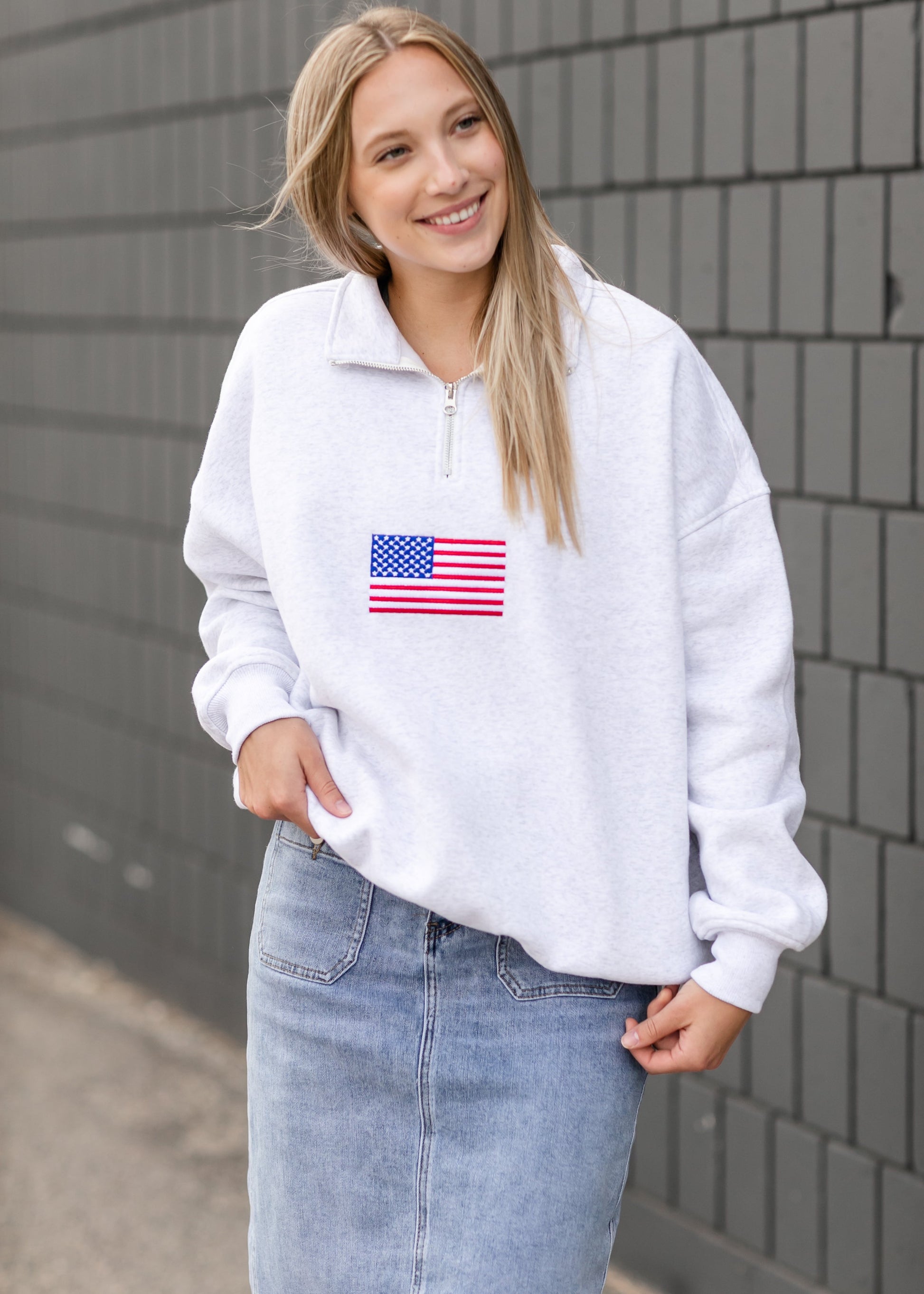 Vintage American Flag Quarter-Zip Sweatshirt - FINAL SALE FF Tops