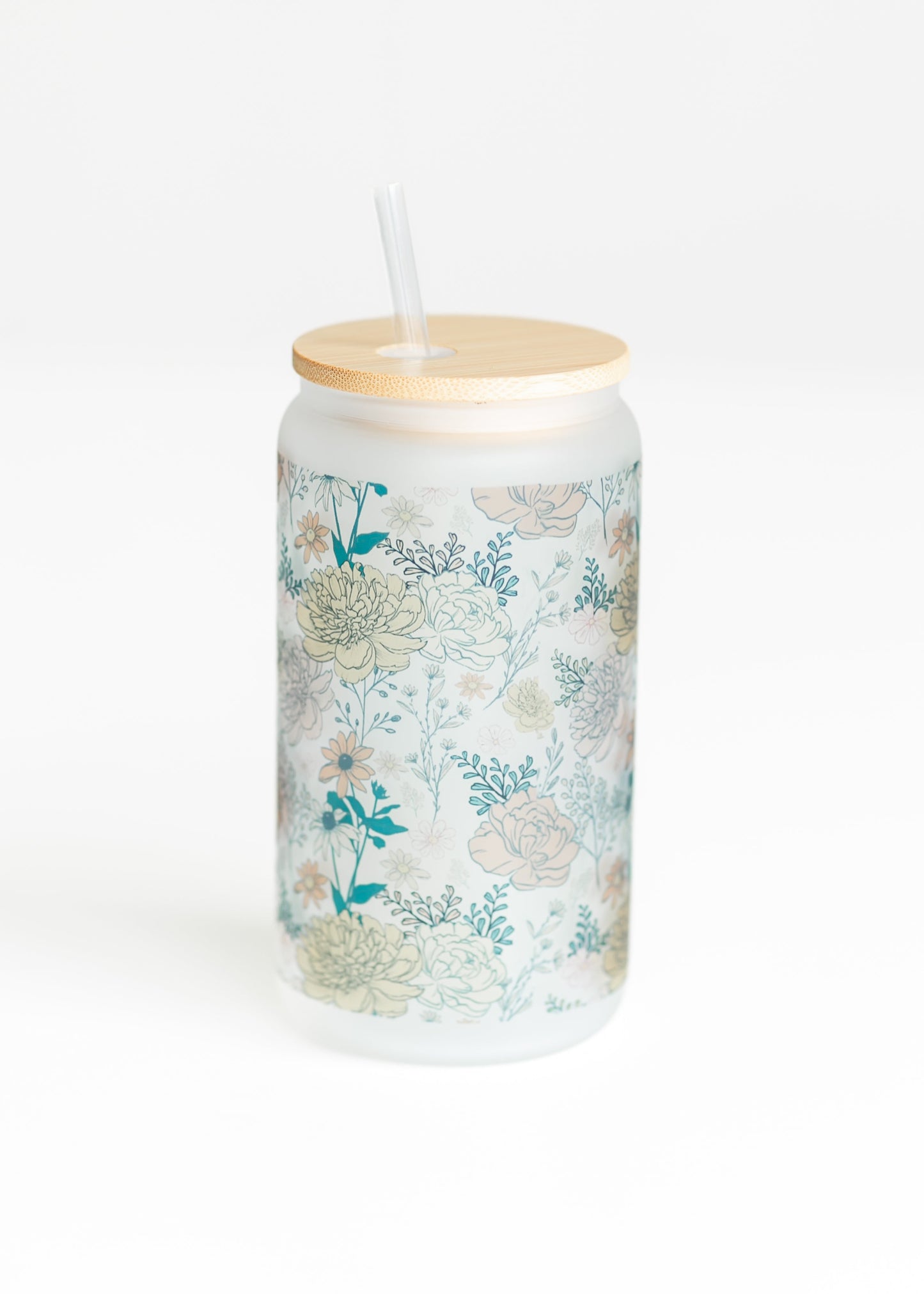 Vintage Florals Frosted Glass Tumbler 16 oz Gifts