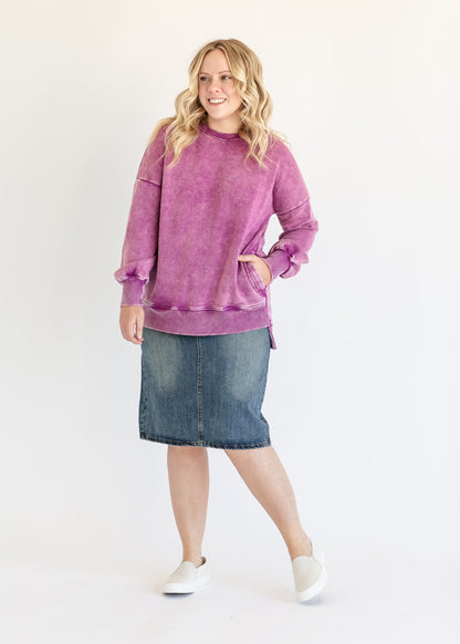 Vintage Wash Crewneck Sweatshirt FF Tops Washed Plum / S