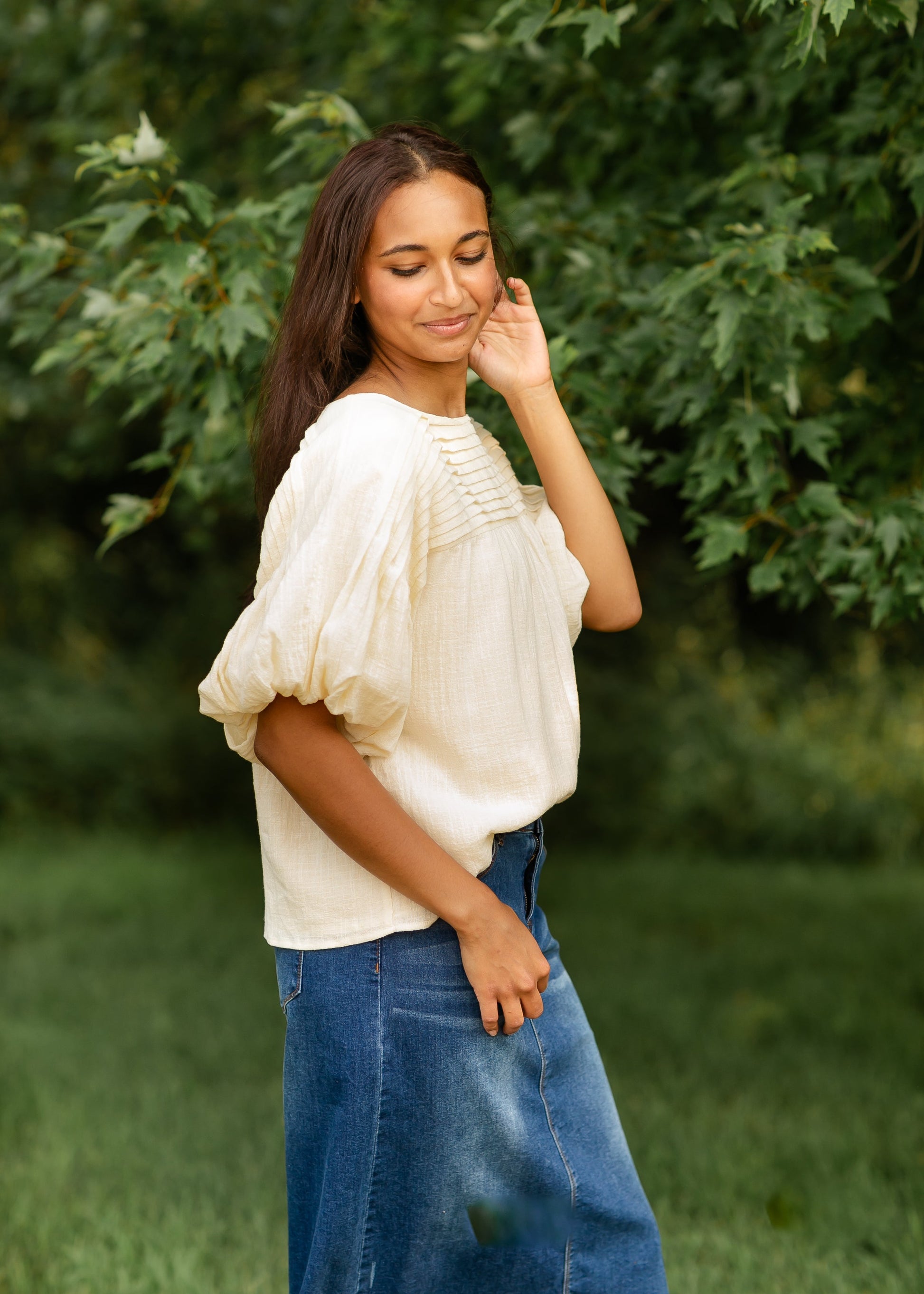 Virginia Pleated Peasant Short Sleeve Top IC Tops