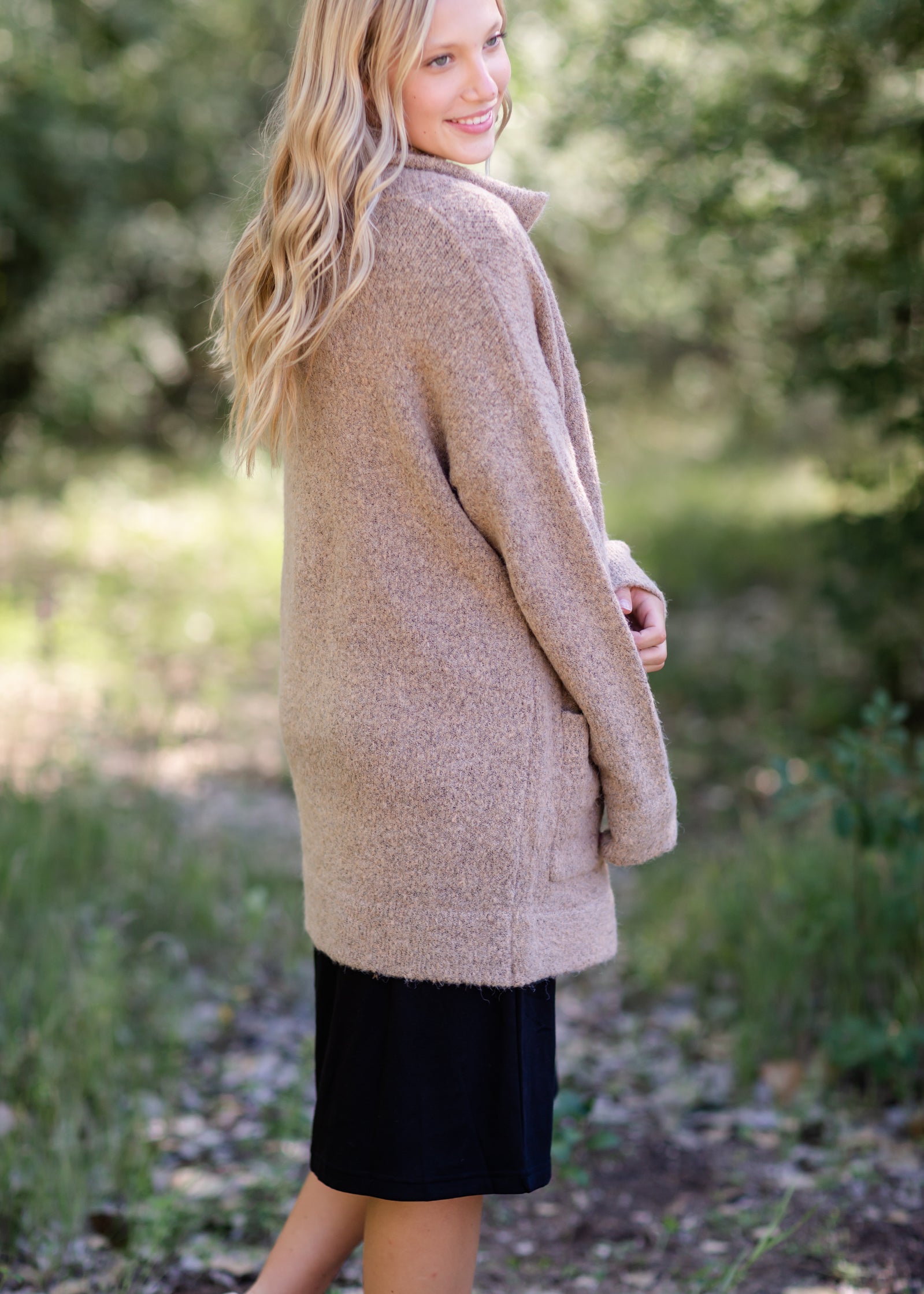 Vita Camel Knit Cardigan Shacket FF Tops