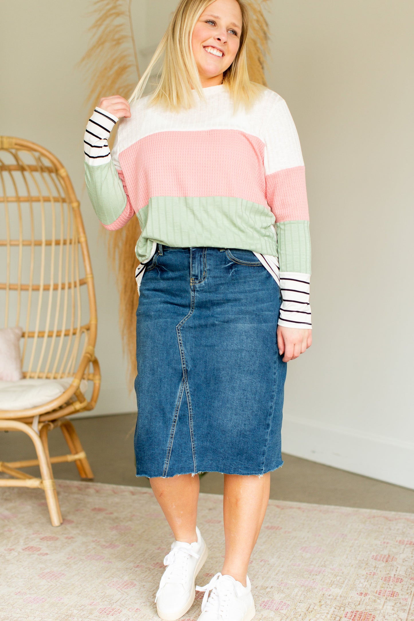 Waffle Knit Colorblock Striped Top - FINAL SALE Tops