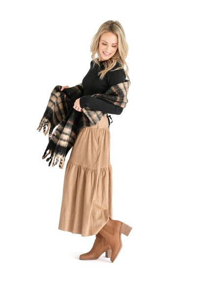 Waist Tie Faux Suede Tan Skirt FF Skirts