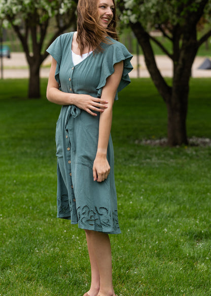 Washed Twill Winged Sleeve Midi Dress - FINAL SALE FF Dresses