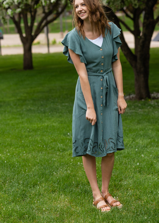 Washed Twill Winged Sleeve Midi Dress - FINAL SALE FF Dresses