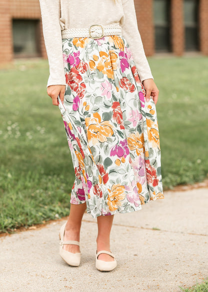 Watercolor Floral A-line Midi Skirt FF Skirts