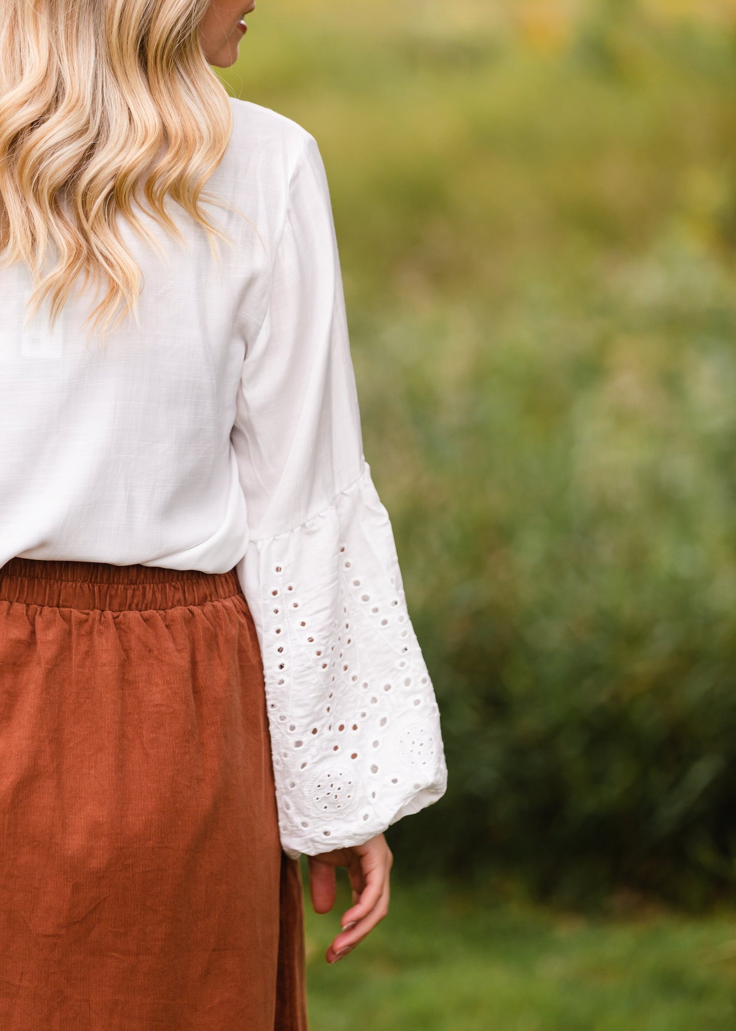 White Boho Eyelet Sleeve Top - FINAL SALE FF Tops