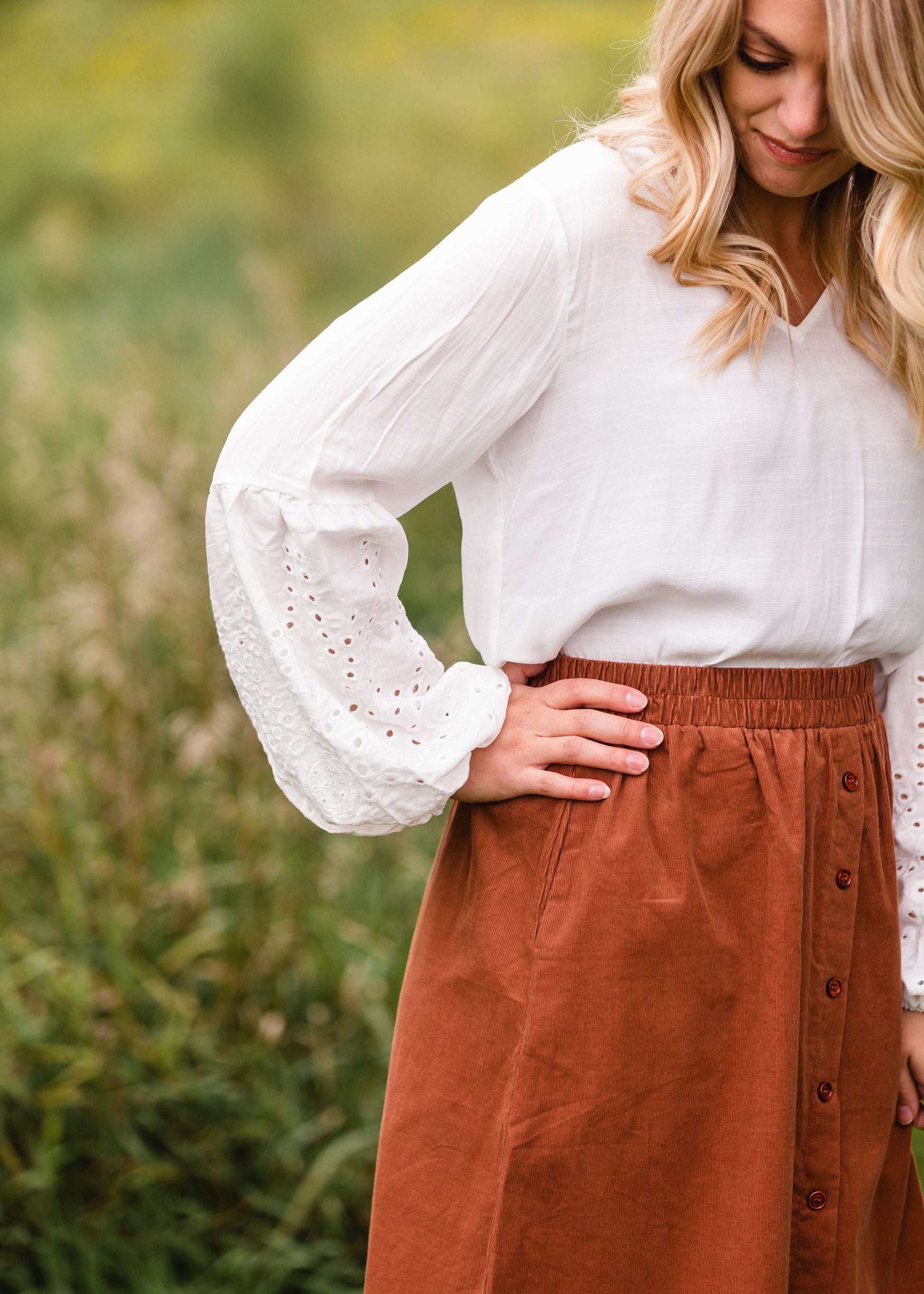 White Boho Eyelet Sleeve Top - FINAL SALE FF Tops