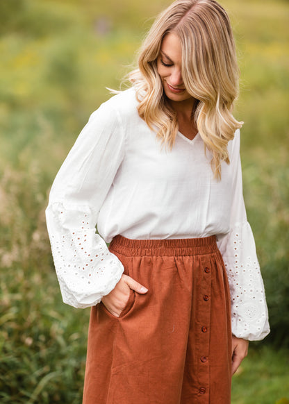 White Boho Eyelet Sleeve Top - FINAL SALE FF Tops