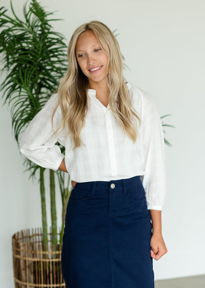 White Cotton Button Up Blouse - FINAL SALE FF Tops