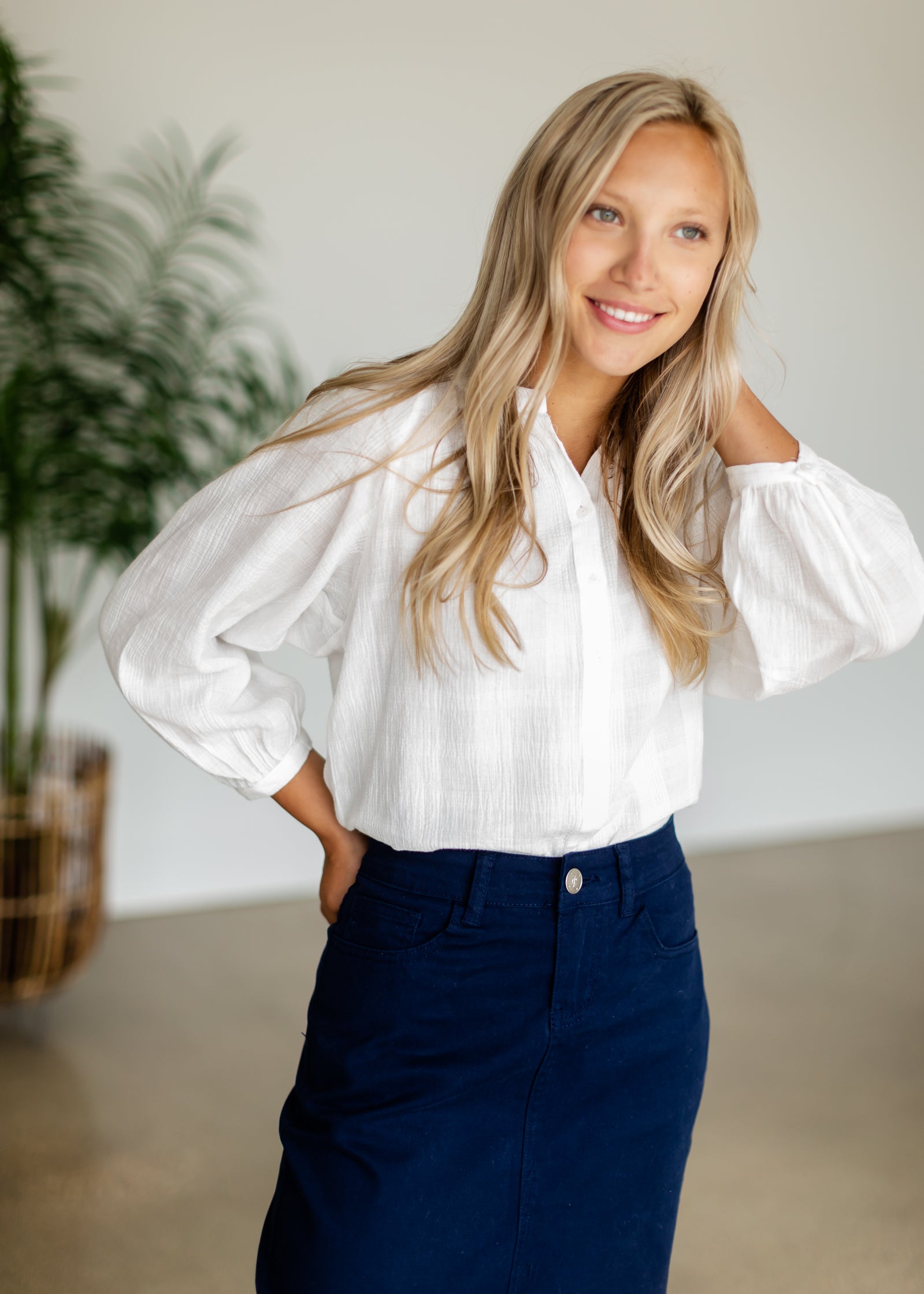 White Cotton Button Up Blouse - FINAL SALE FF Tops