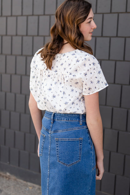 White Dainty Floral Blouse - FINAL SALE FF Tops