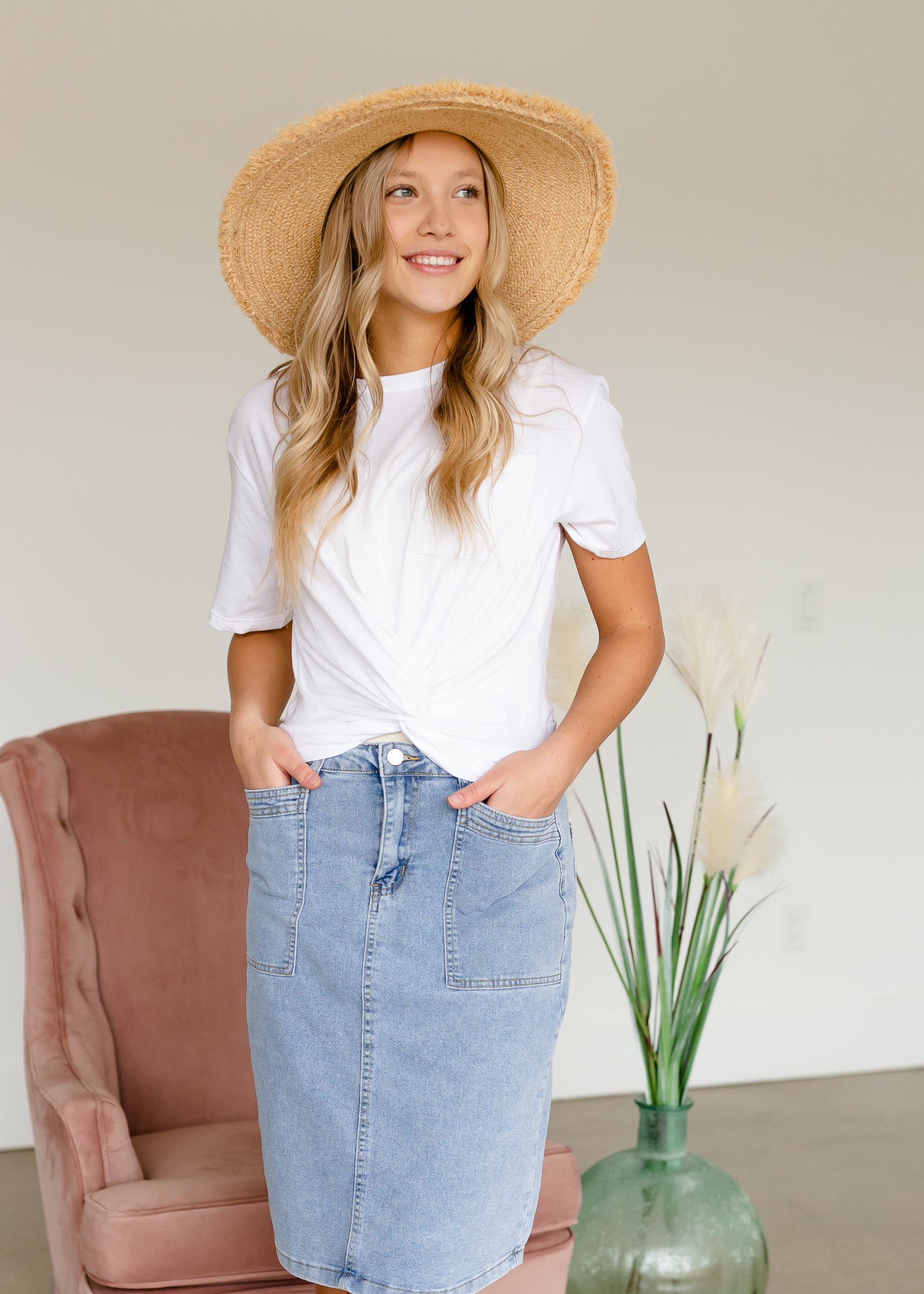 White Knit Front Knot Top Tops