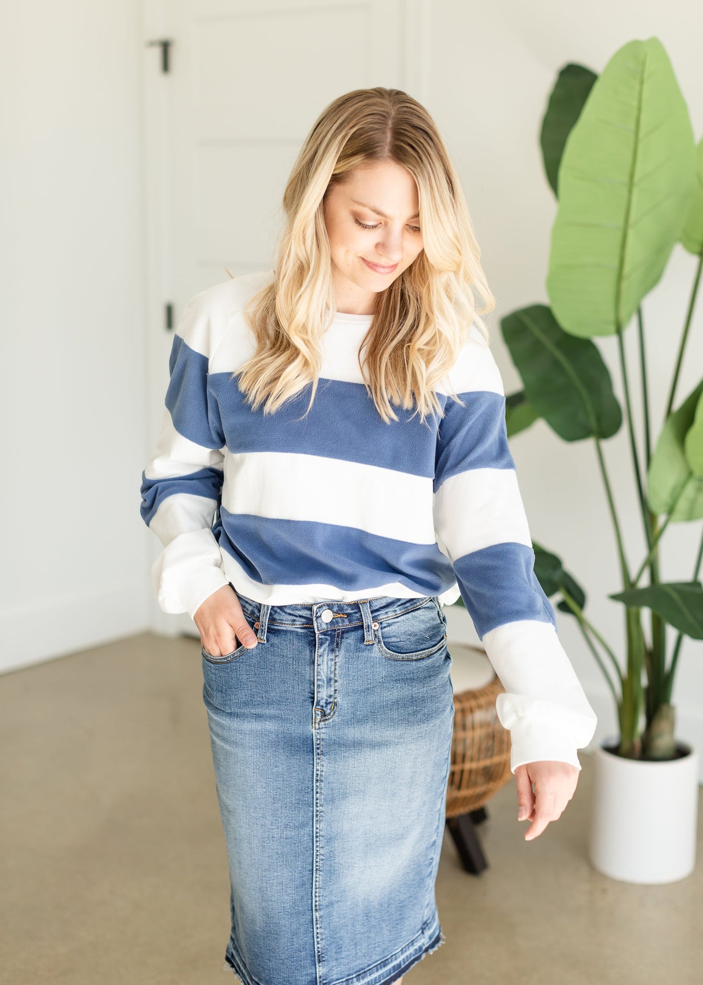 White + Navy Bold Stripe Sweatshirt - FINAL SALE FF Tops