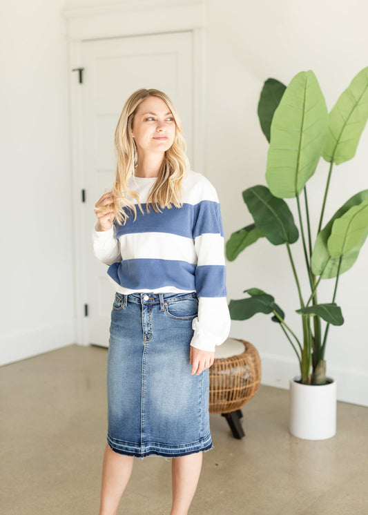 White + Navy Bold Stripe Sweatshirt - FINAL SALE FF Tops