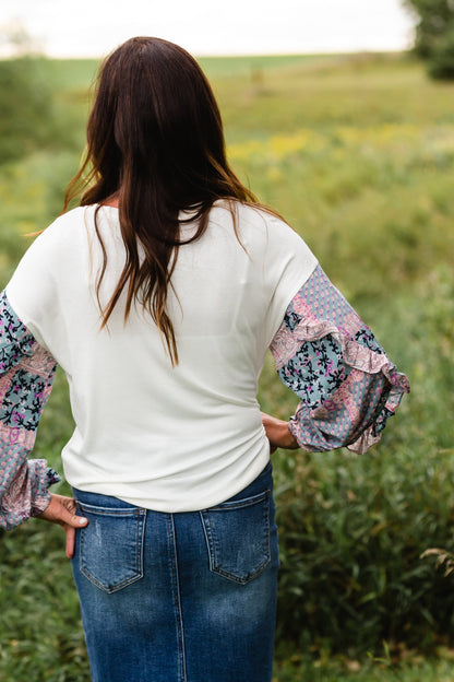 White Pattern Long Sleeve Top - FINAL SALE FF Tops