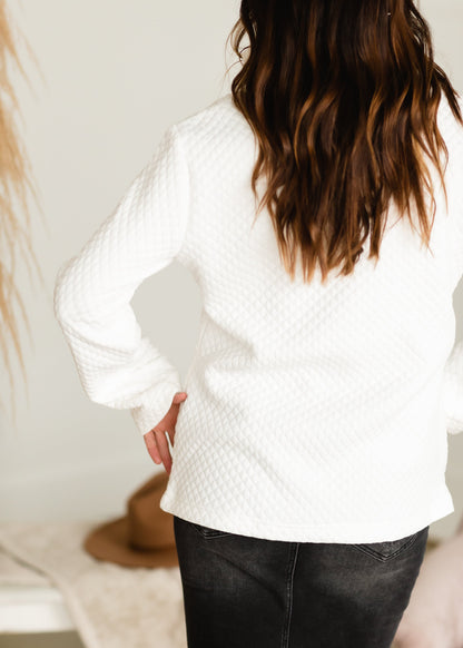 White Quilted Button Up Sweater - FINAL SALE FF Tops