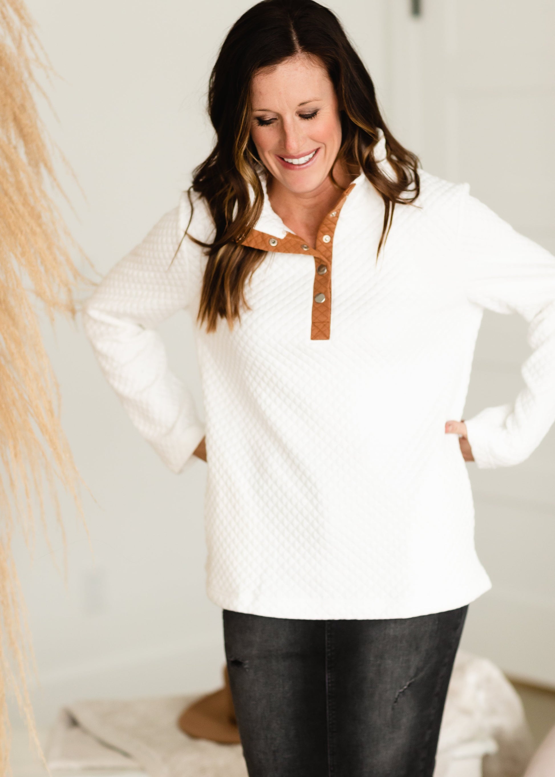 White Quilted Button Up Sweater - FINAL SALE FF Tops