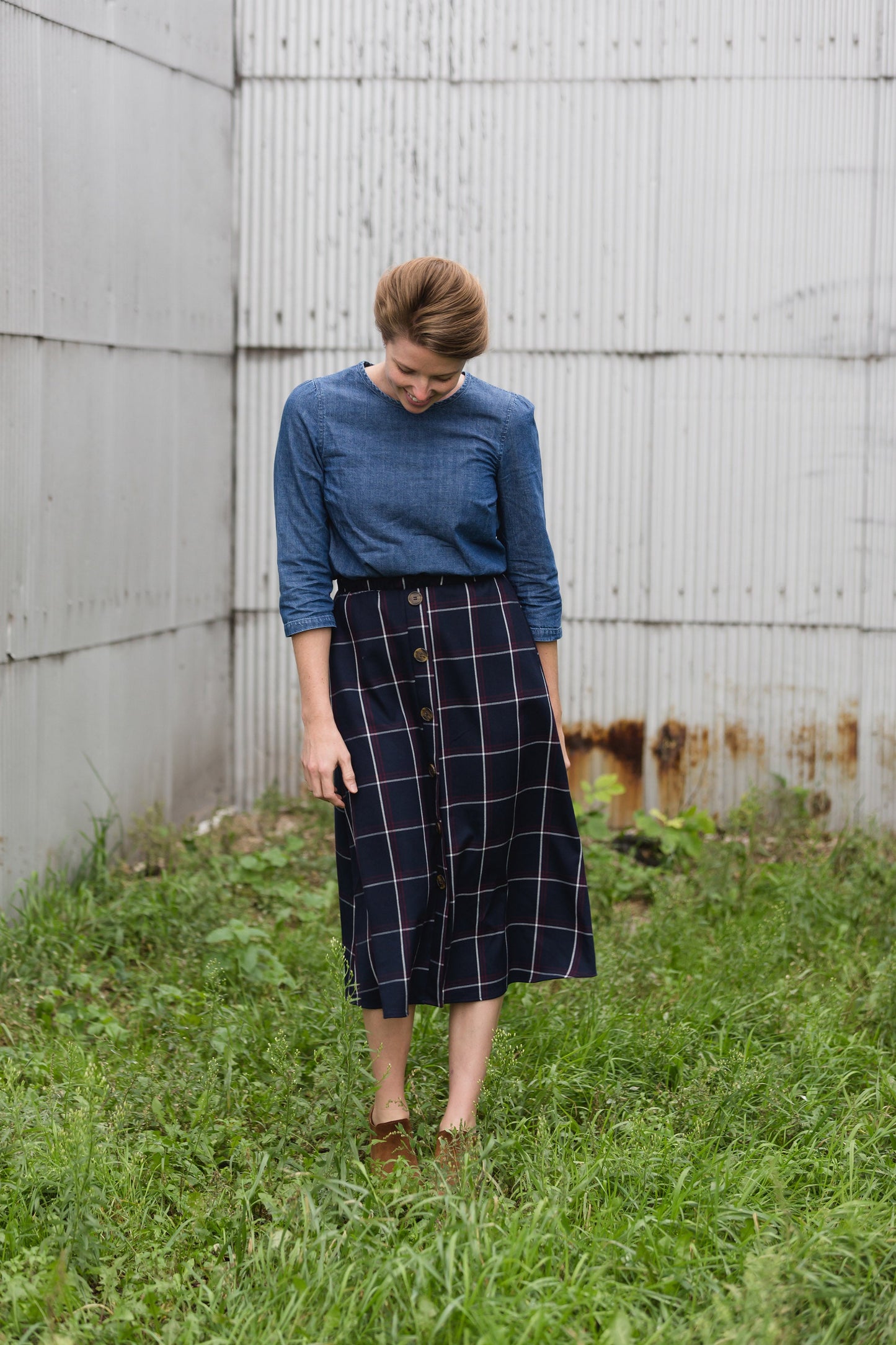 Windowpane Button Midi Skirt - FINAL SALE FF Skirts