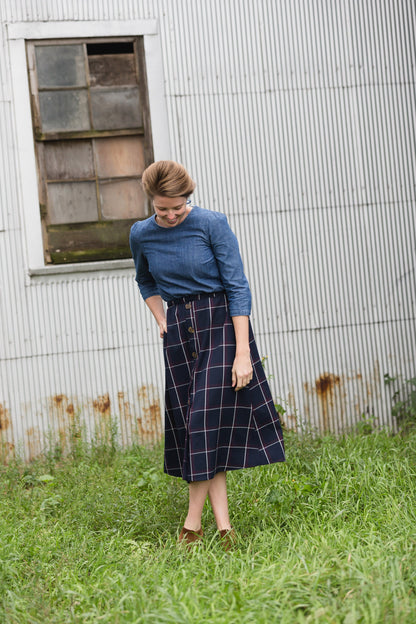 Windowpane Button Midi Skirt - FINAL SALE FF Skirts