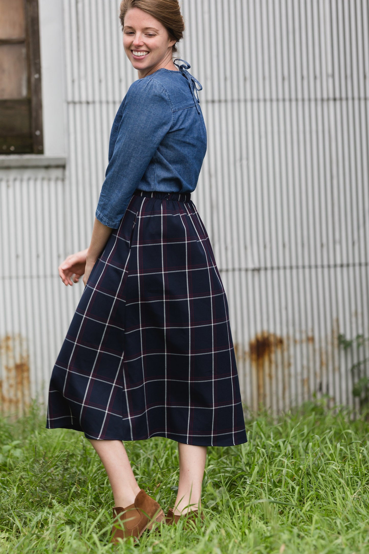 Windowpane Button Midi Skirt - FINAL SALE FF Skirts