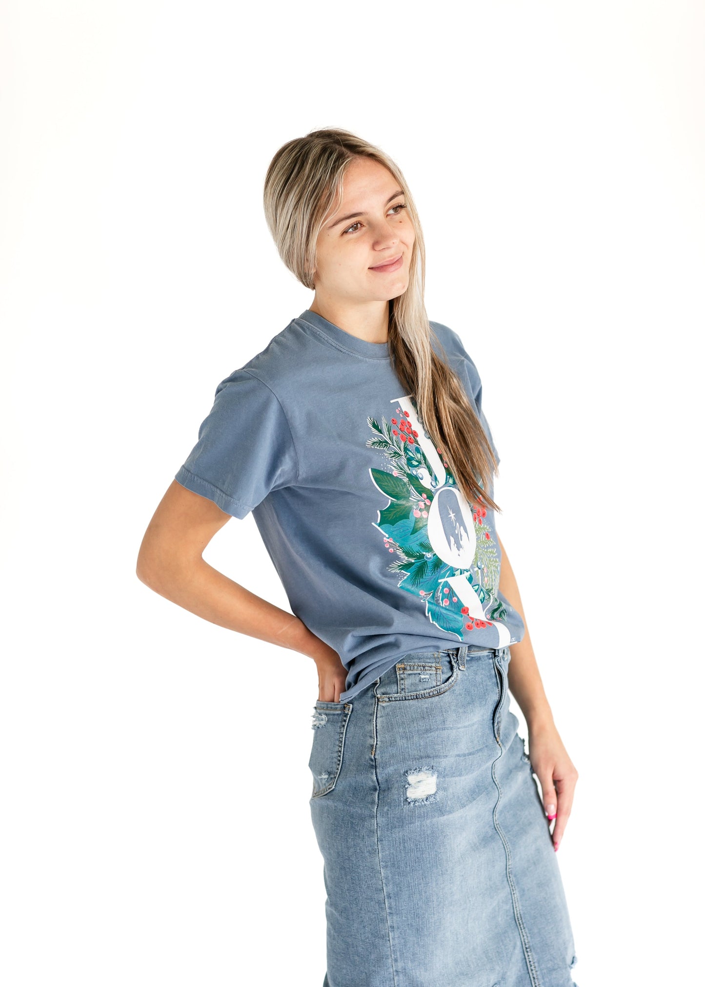 Winter Blue Floral Joy Graphic Tee FF Tops