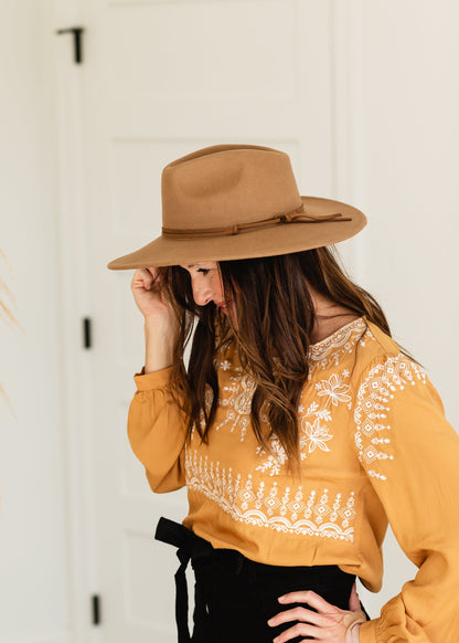 Wool Panama Suede Trim Hat Accessories