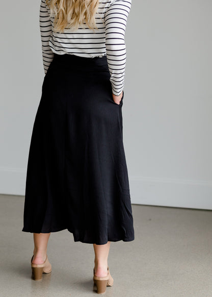 Woven A-Line Black Midi Skirt - FINAL SALE FF Skirts