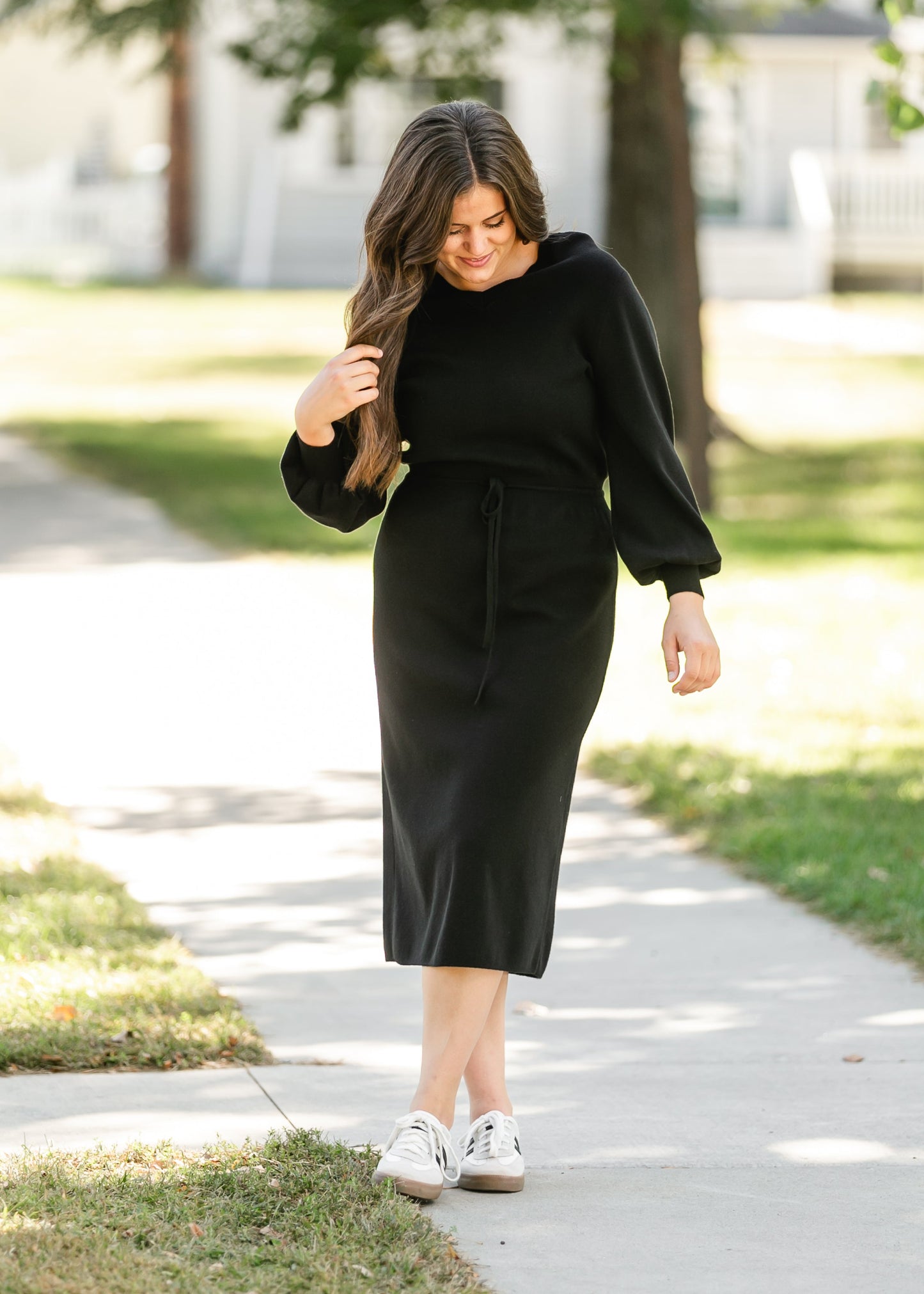 Wren Long Sleeve V-Neck Sweater Dress Black IC Dresses