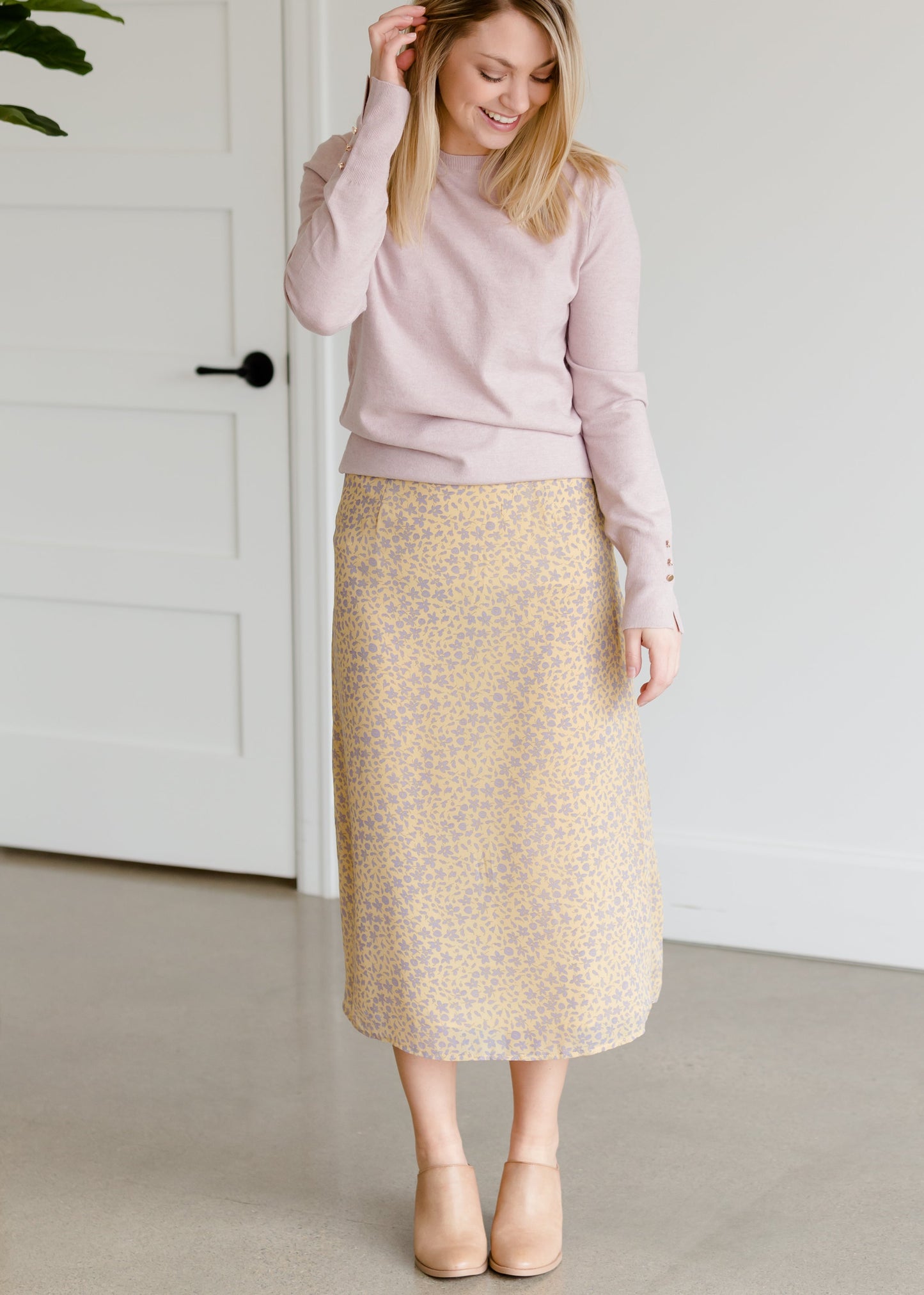 Yellow Floral Midi Skirt - FINAL SALE FF Skirts