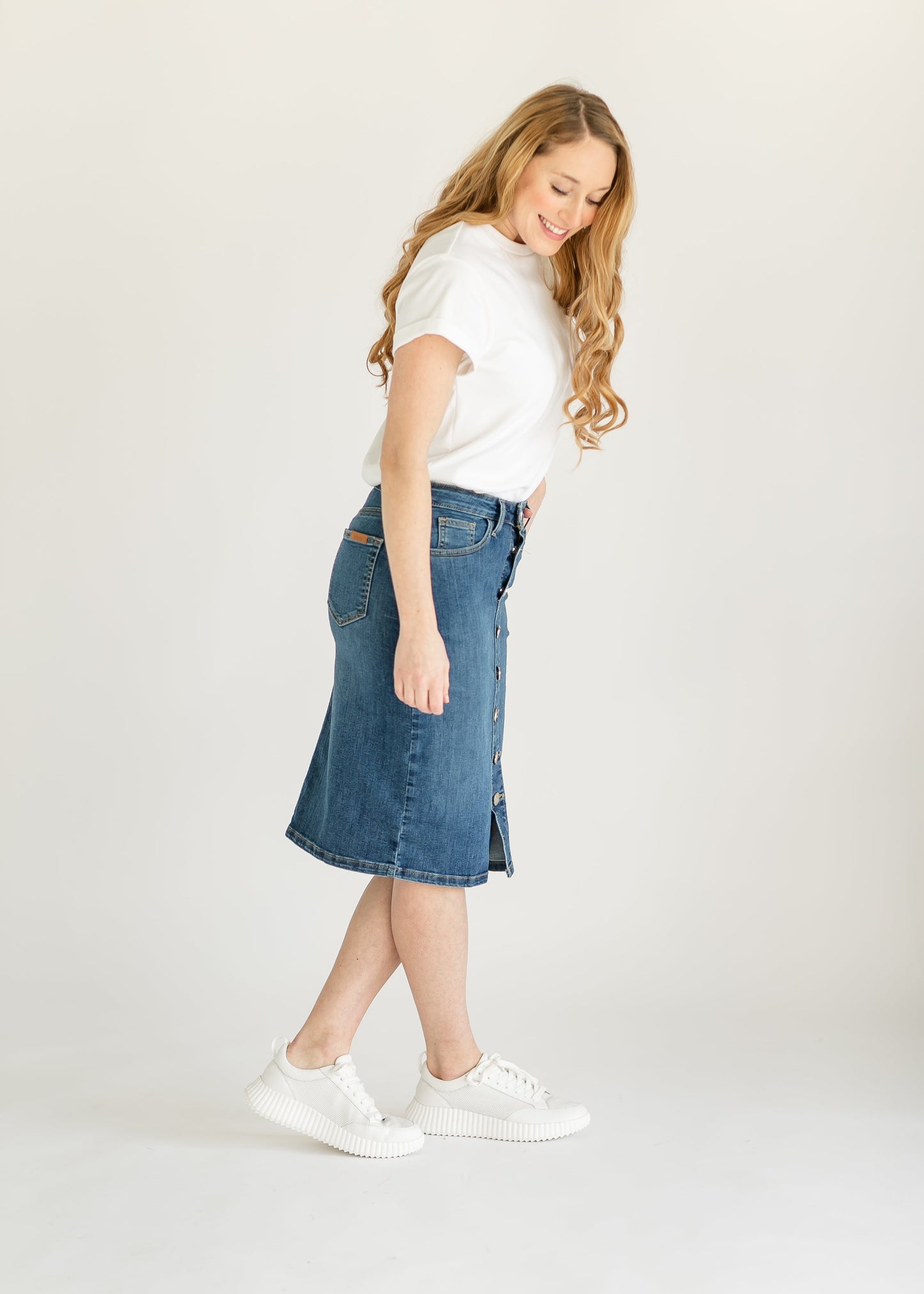 Zana Front Button Denim Midi Skirt IC Skirts