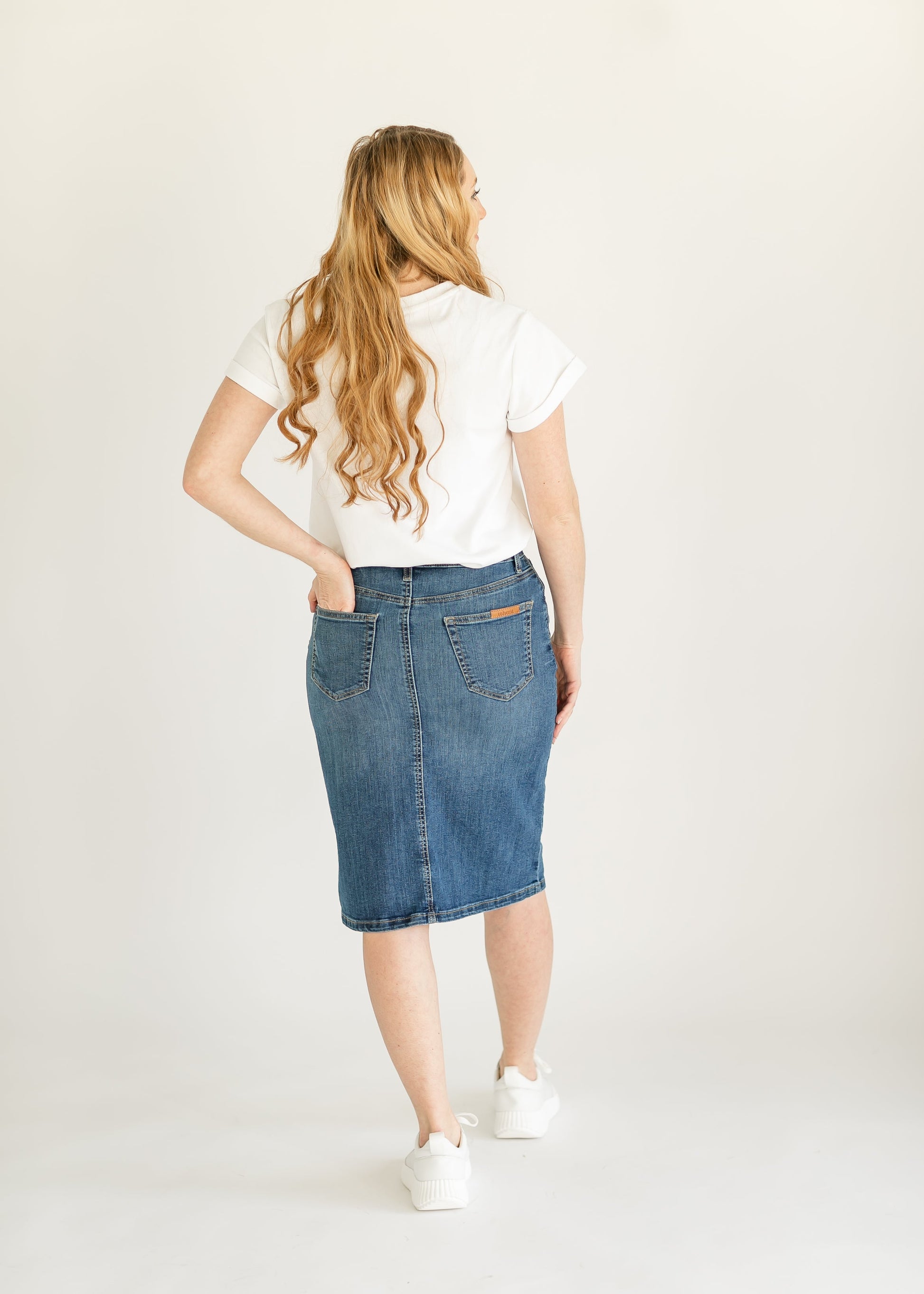 Zana Front Button Denim Midi Skirt IC Skirts