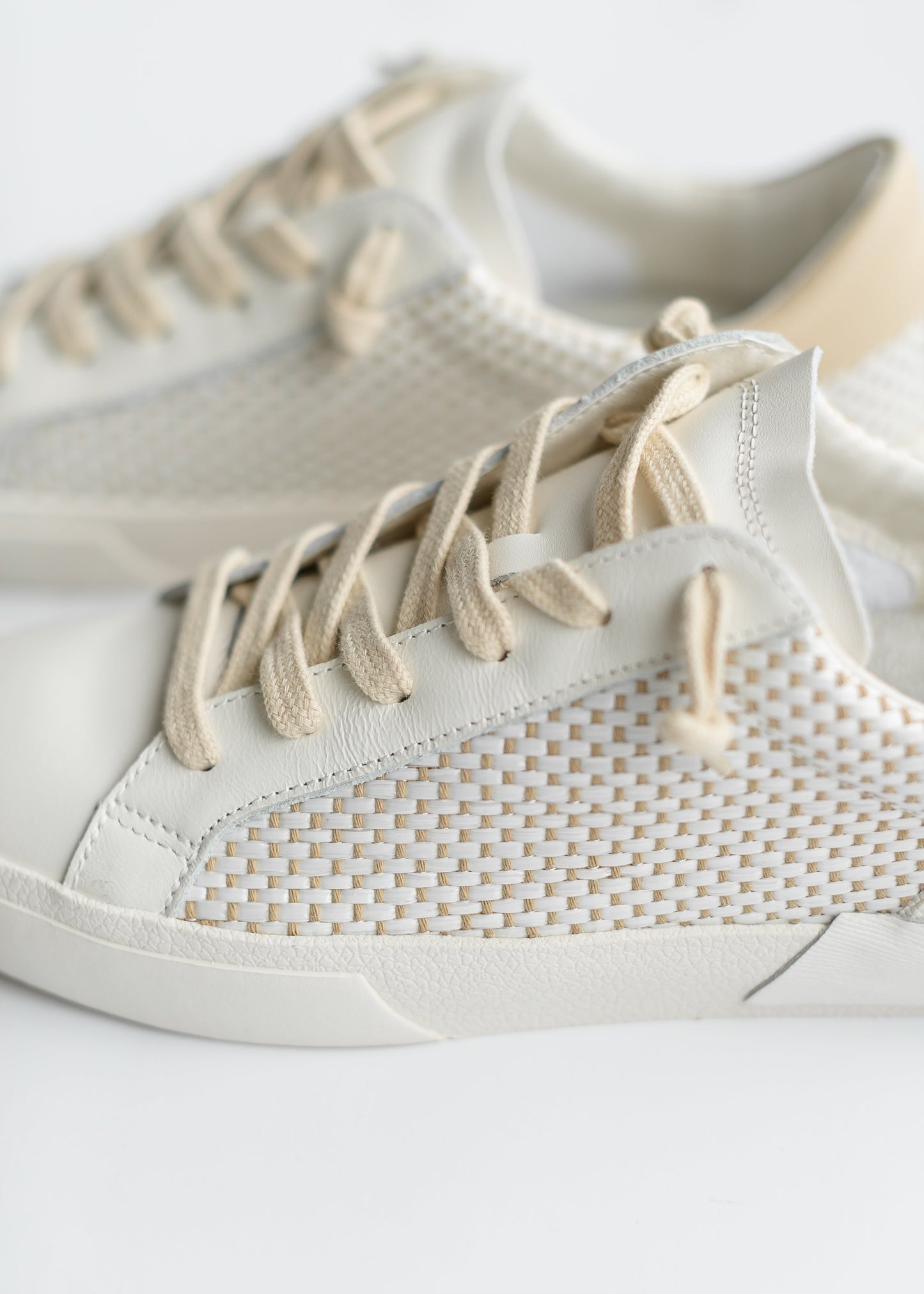 Zina Tan + Cream Raffia Sneaker Shoes