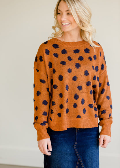 Animal Polka Dot Knit Sweater - FINAL SALE Tops