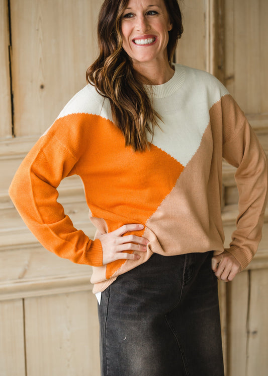 Abstract Orange Crew Neck Sweater - FINAL SALE Shirt