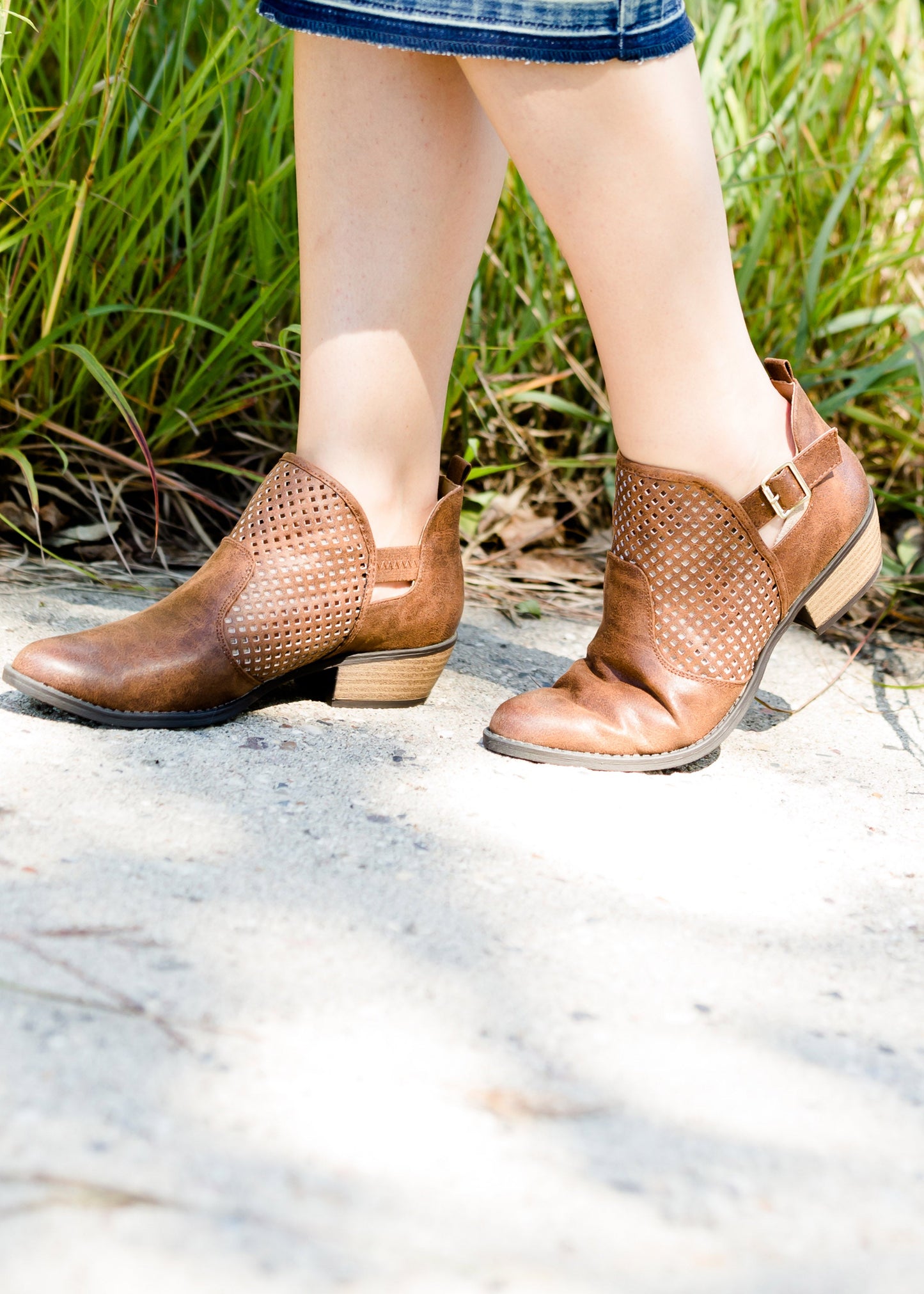 tan faux leather ladies bootie