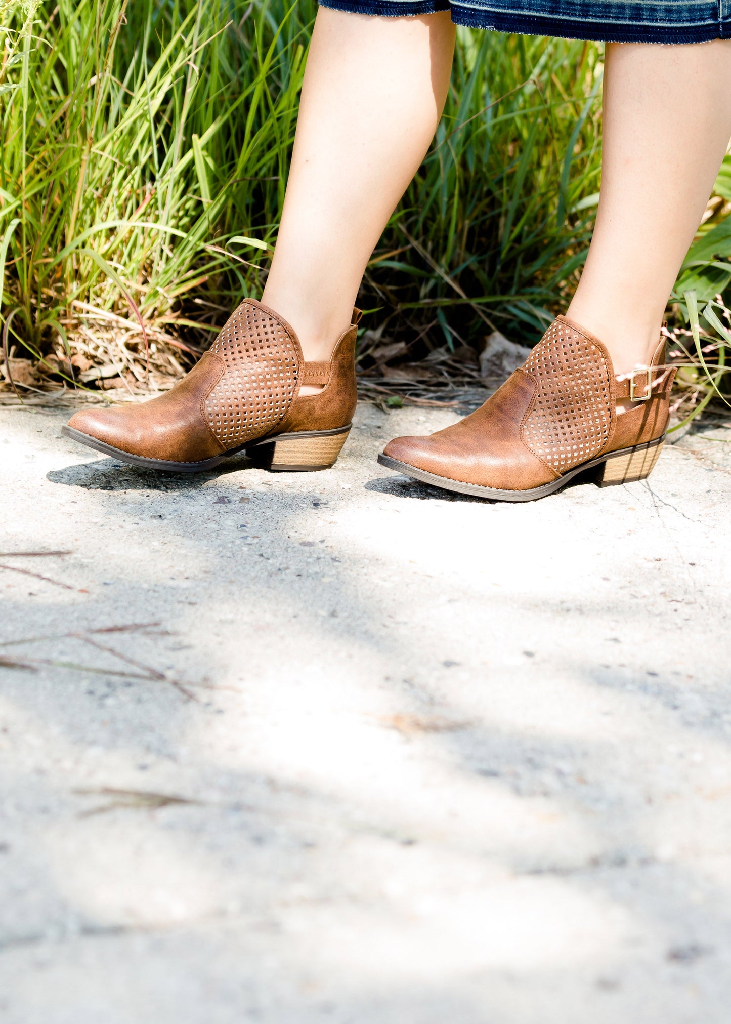 tan faux leather ladies bootie