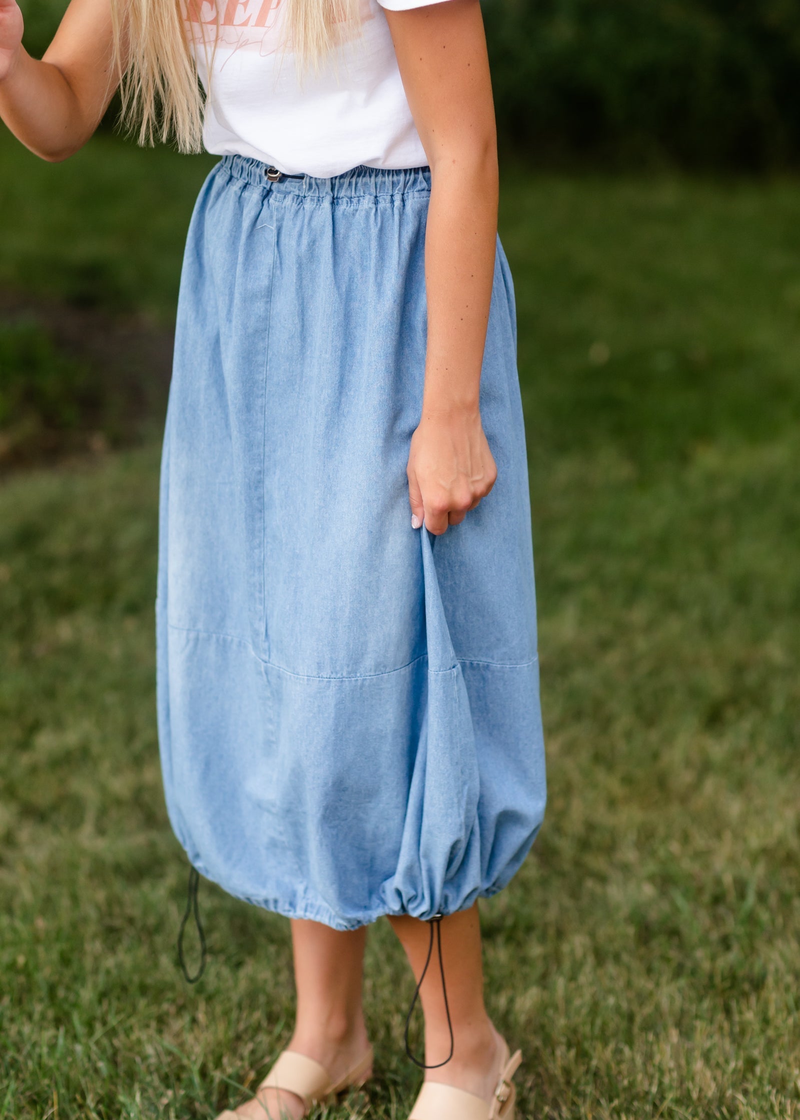 Adjustable Light Denim Cotton Midi Skirt - FINAL SALE Skirts One Size