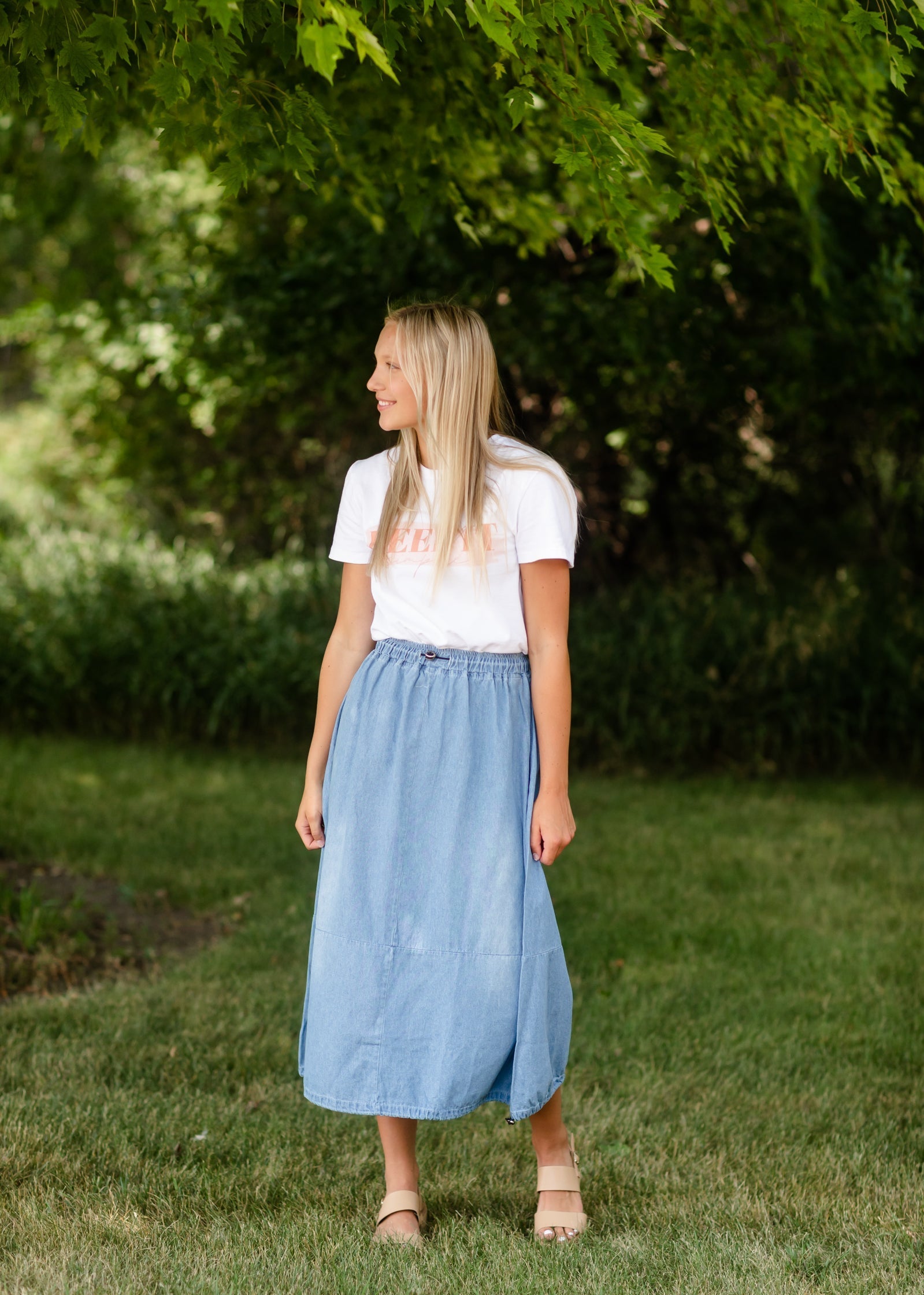 Adjustable Light Denim Cotton Midi Skirt - FINAL SALE Skirts One Size