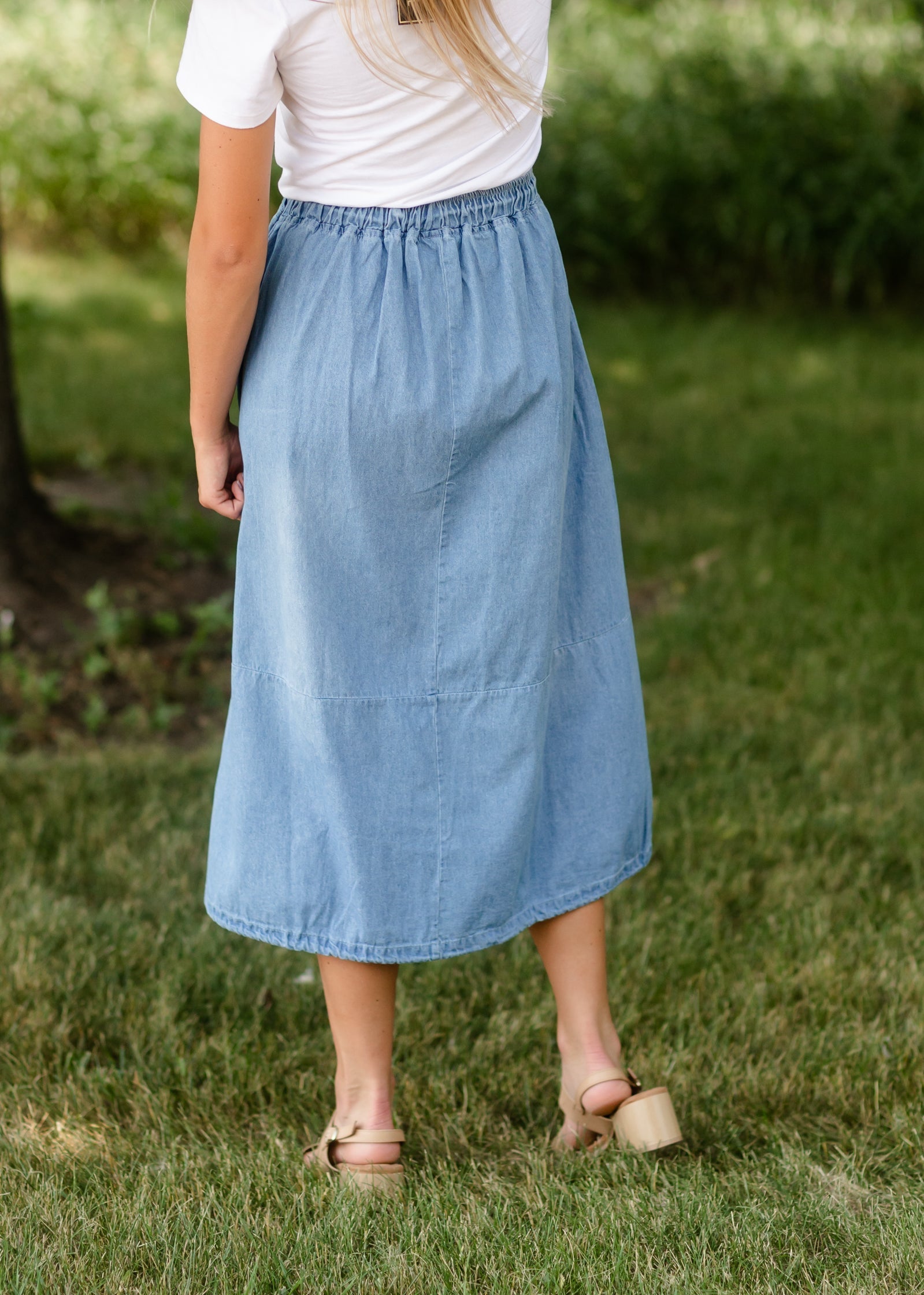 Adjustable Light Denim Cotton Midi Skirt - FINAL SALE Skirts One Size