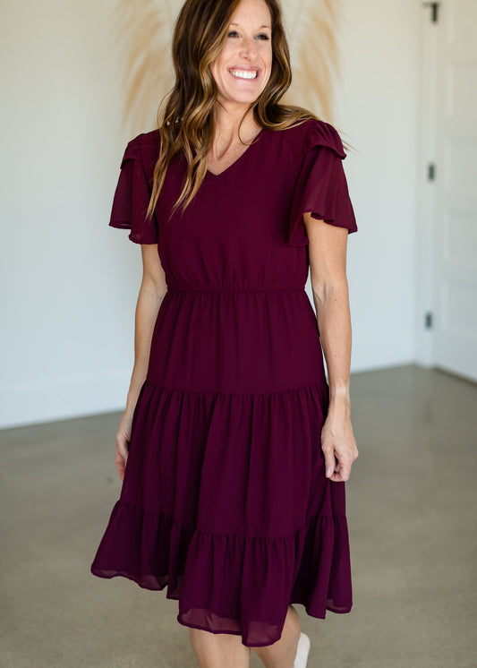 Amara Fit + Flare Tiered Midi Dress Dresses Mikarose