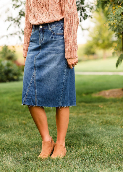 Anya Raw Hem Midi Denim Skirt - FINAL SALE Skirts