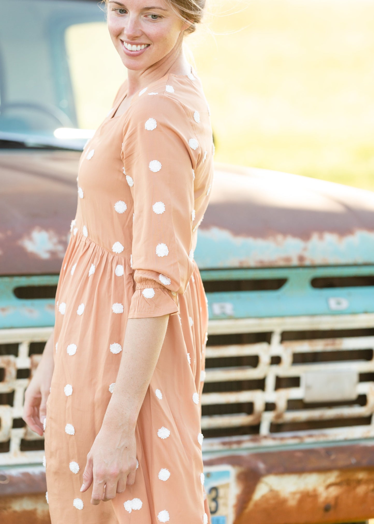 Apricot Swiss Dot Midi Dress - FINAL SALE Dresses