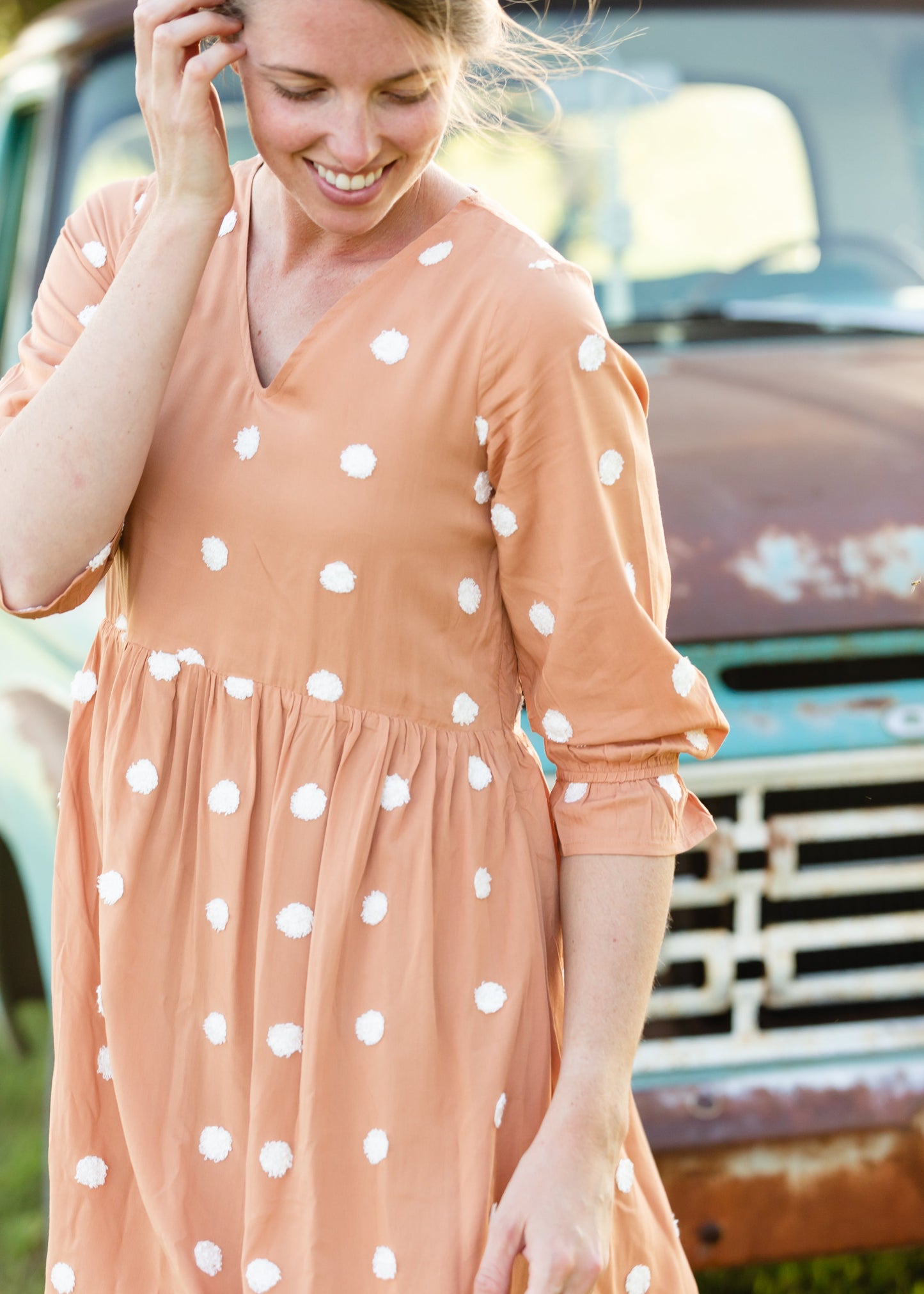 Apricot Swiss Dot Midi Dress - FINAL SALE Dresses