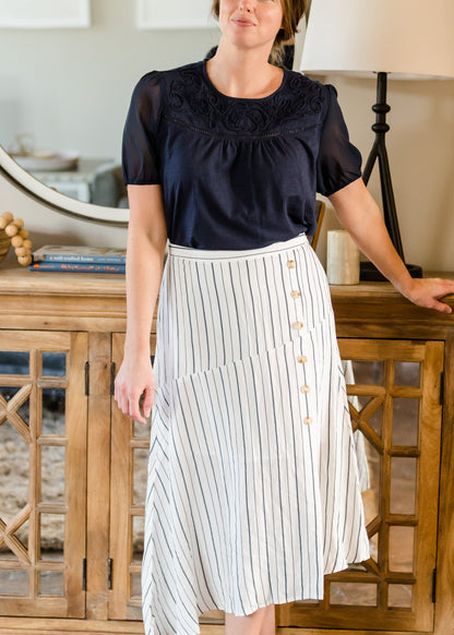 Asymmetrical Button Detail Stripe Midi Skirt Skirts