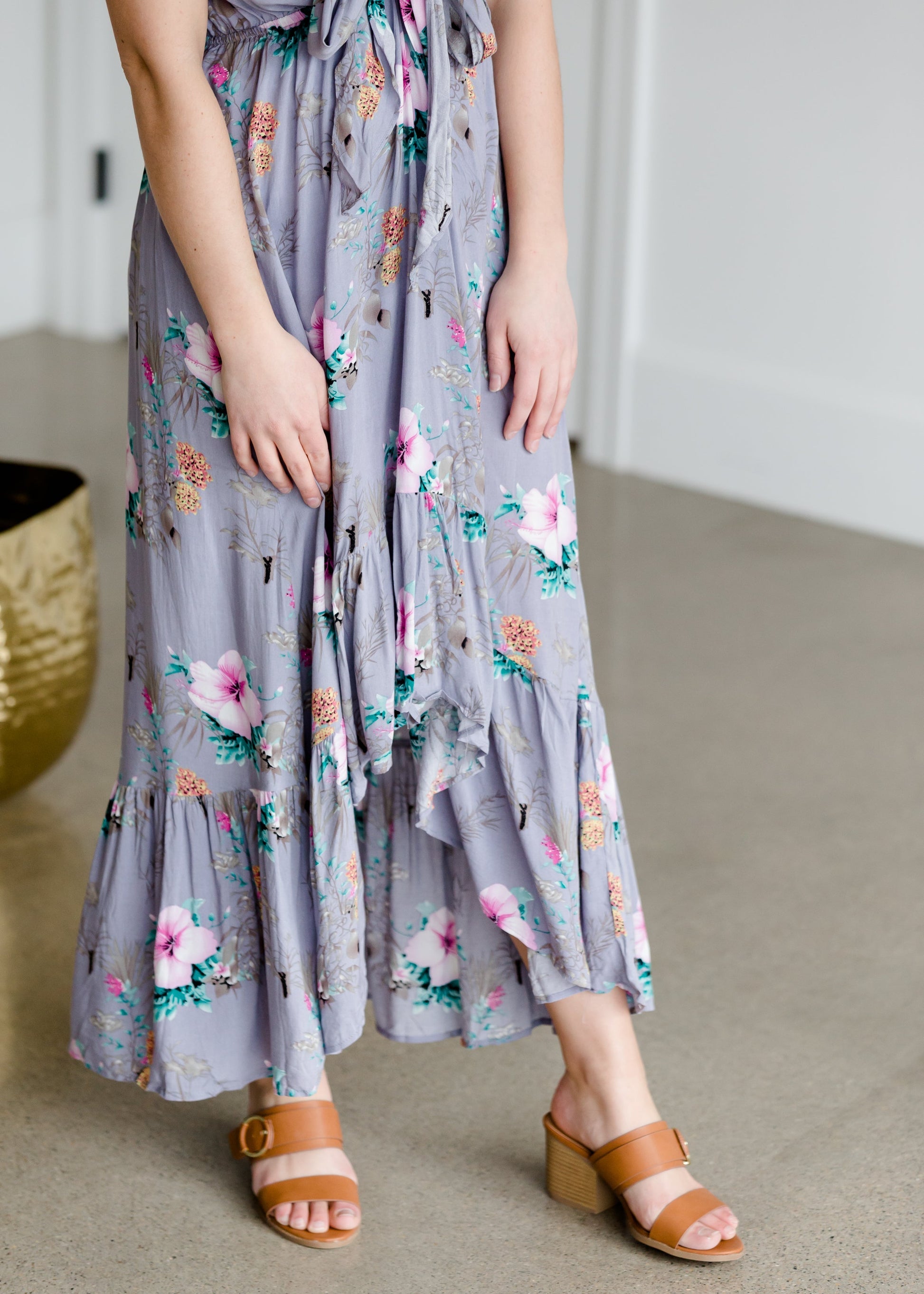 Asymmetrical Hem Floral Hi-Lo Midi Dress - FINAL SALE Dresses