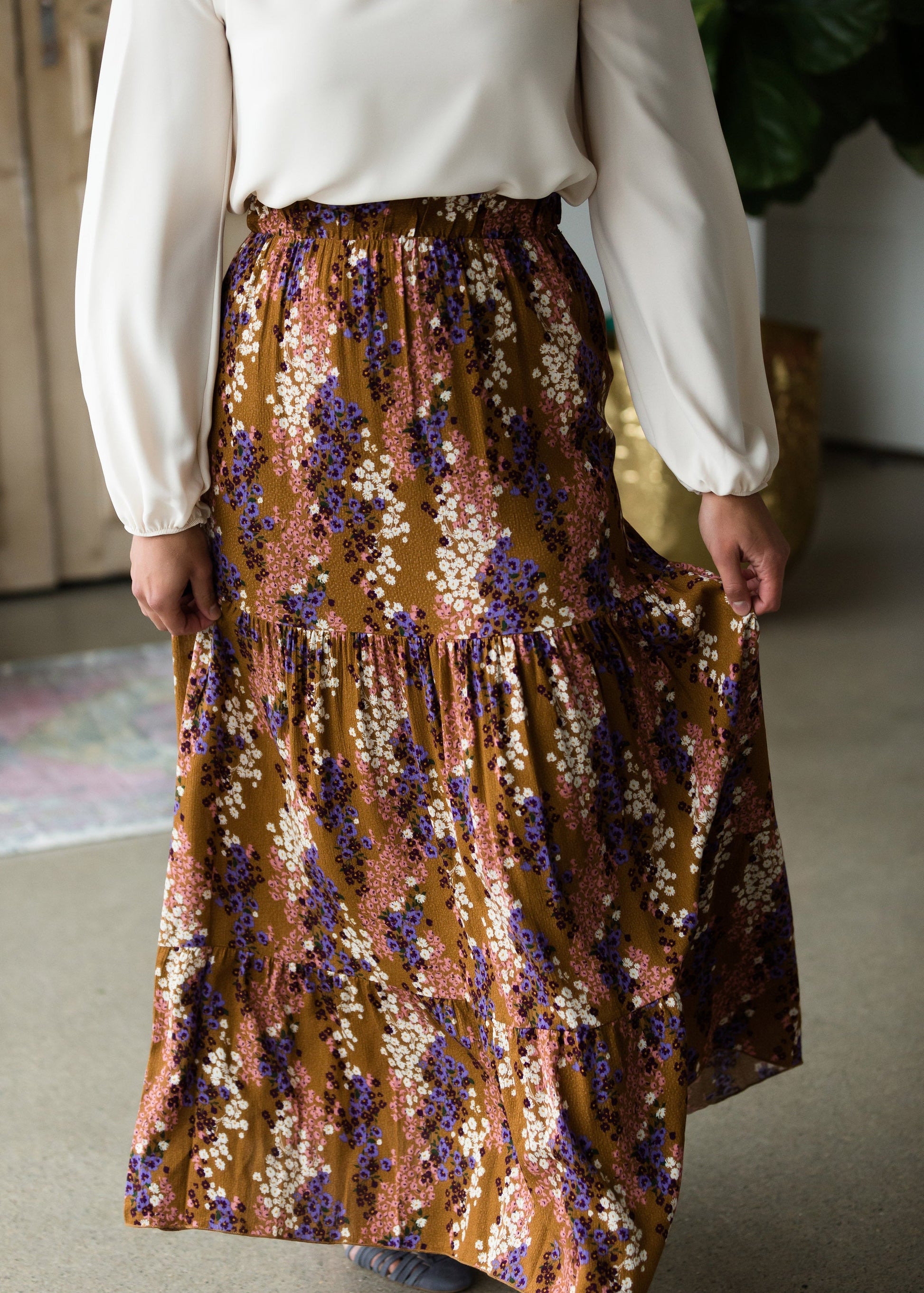 Autumn Floral Mustard Midi Skirt - FINAL SALE Skirts